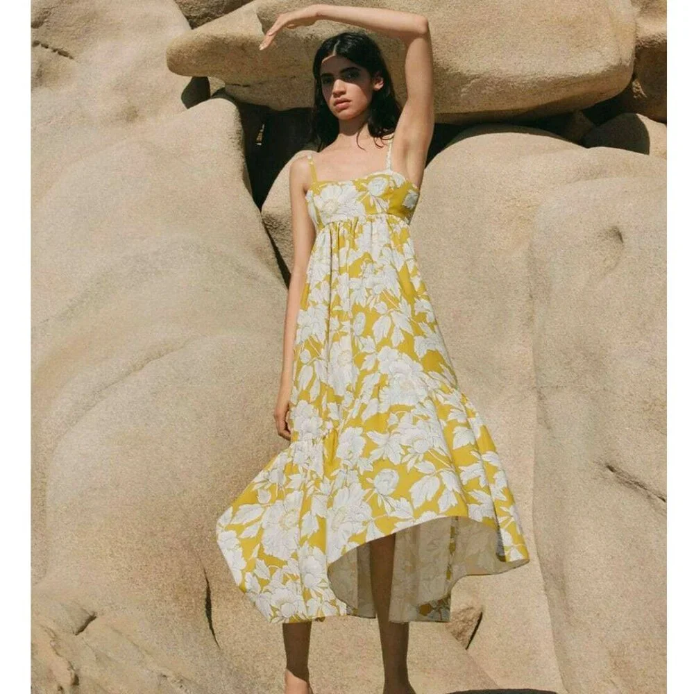 NEW Zara Yellow Summer Midi Dress w/ spaghetti straps - Picture 2 of 12